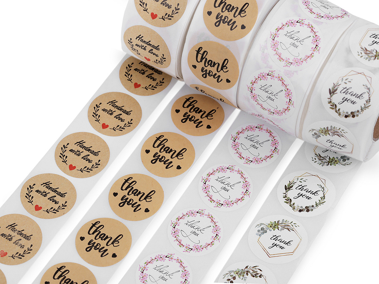 Handmade with love stickers,thank you round gift tag stickers ø25 mm - White (1 Roll)