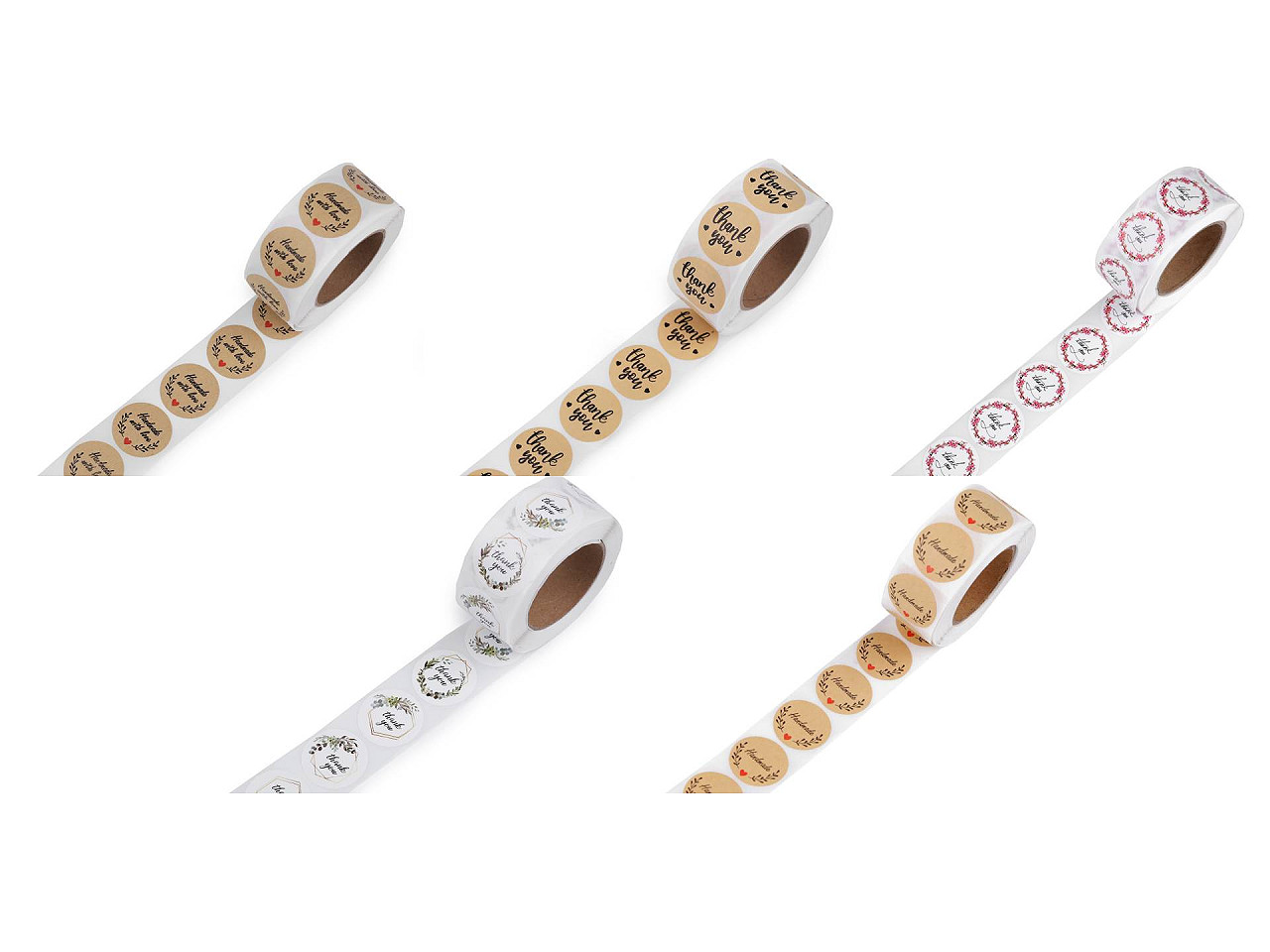 Handmade with love stickers,thank you round gift tag stickers ø25 mm - White (1 Roll)