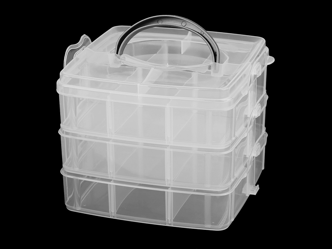 Plastic box / briefcase 3-story with handle - Transparent (1 Piece)