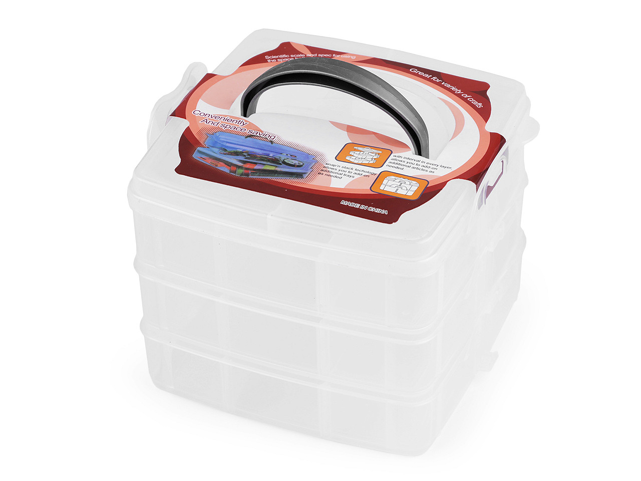 Plastic box / briefcase 3-story with handle - Transparent (1 Piece)