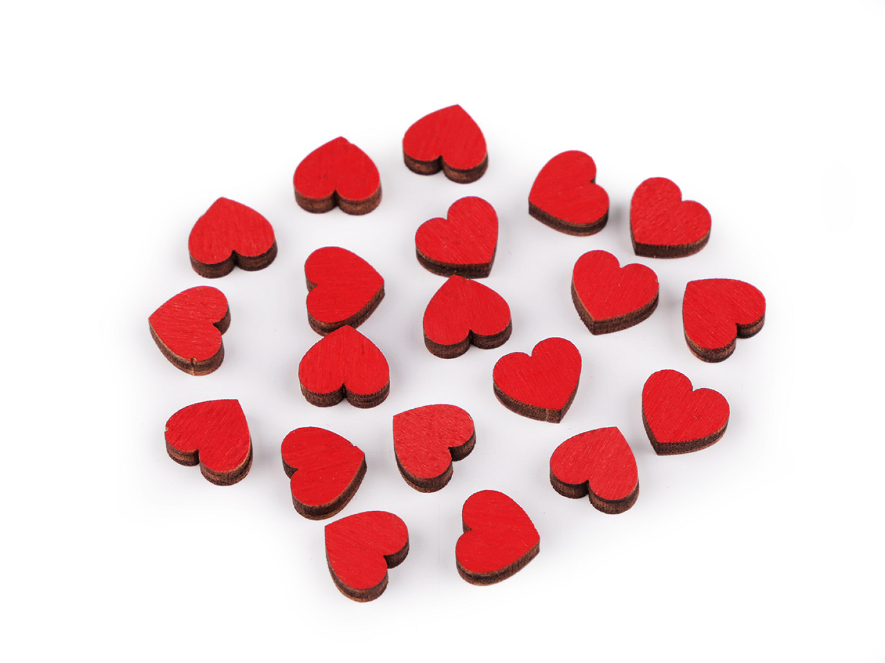 Mini wooden heart to glue on ø10 mm - Red (20 Pieces)