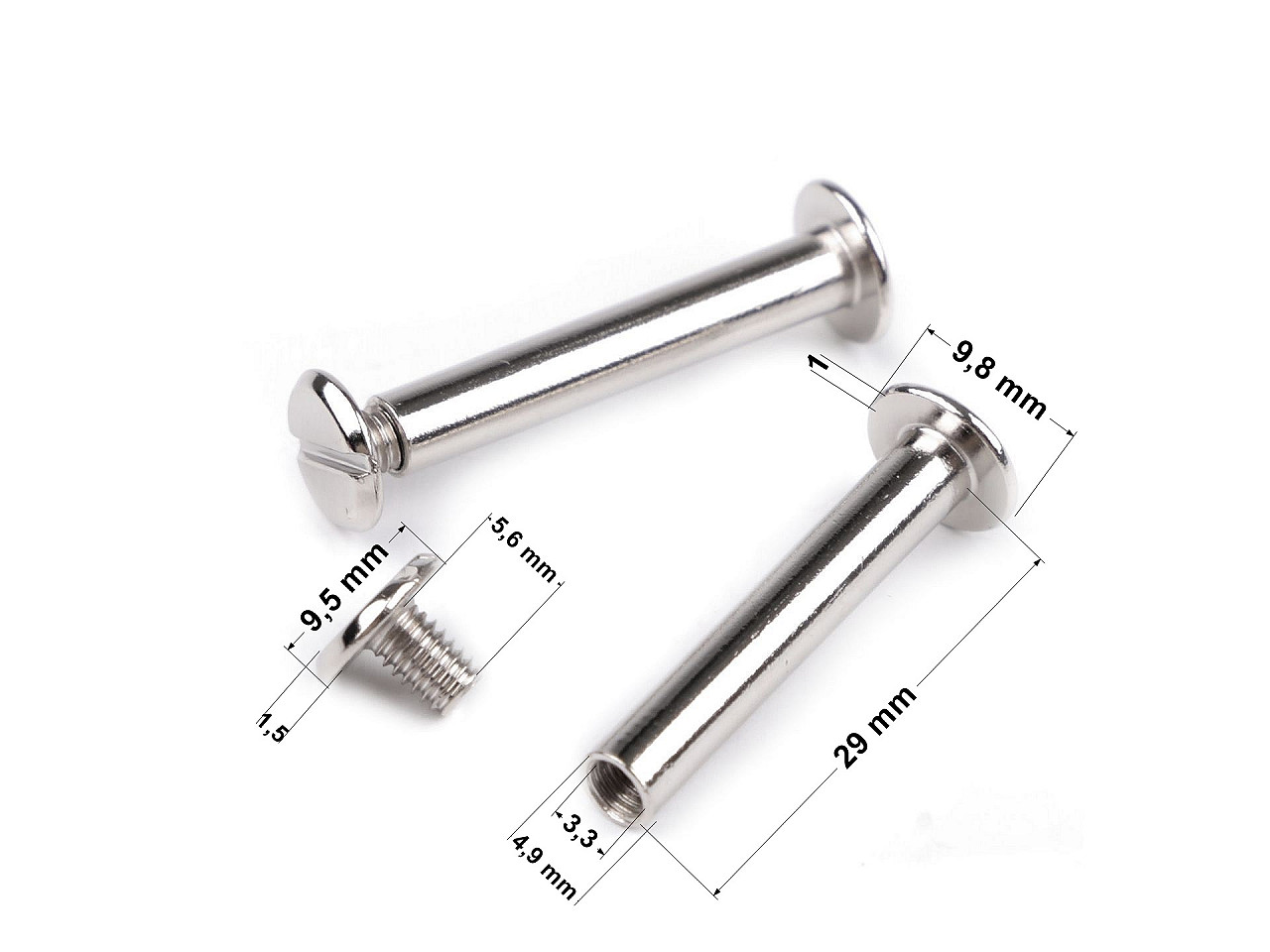 Binding screw posts 29 mm, 39 mm - Nickel (1000 Pairs)