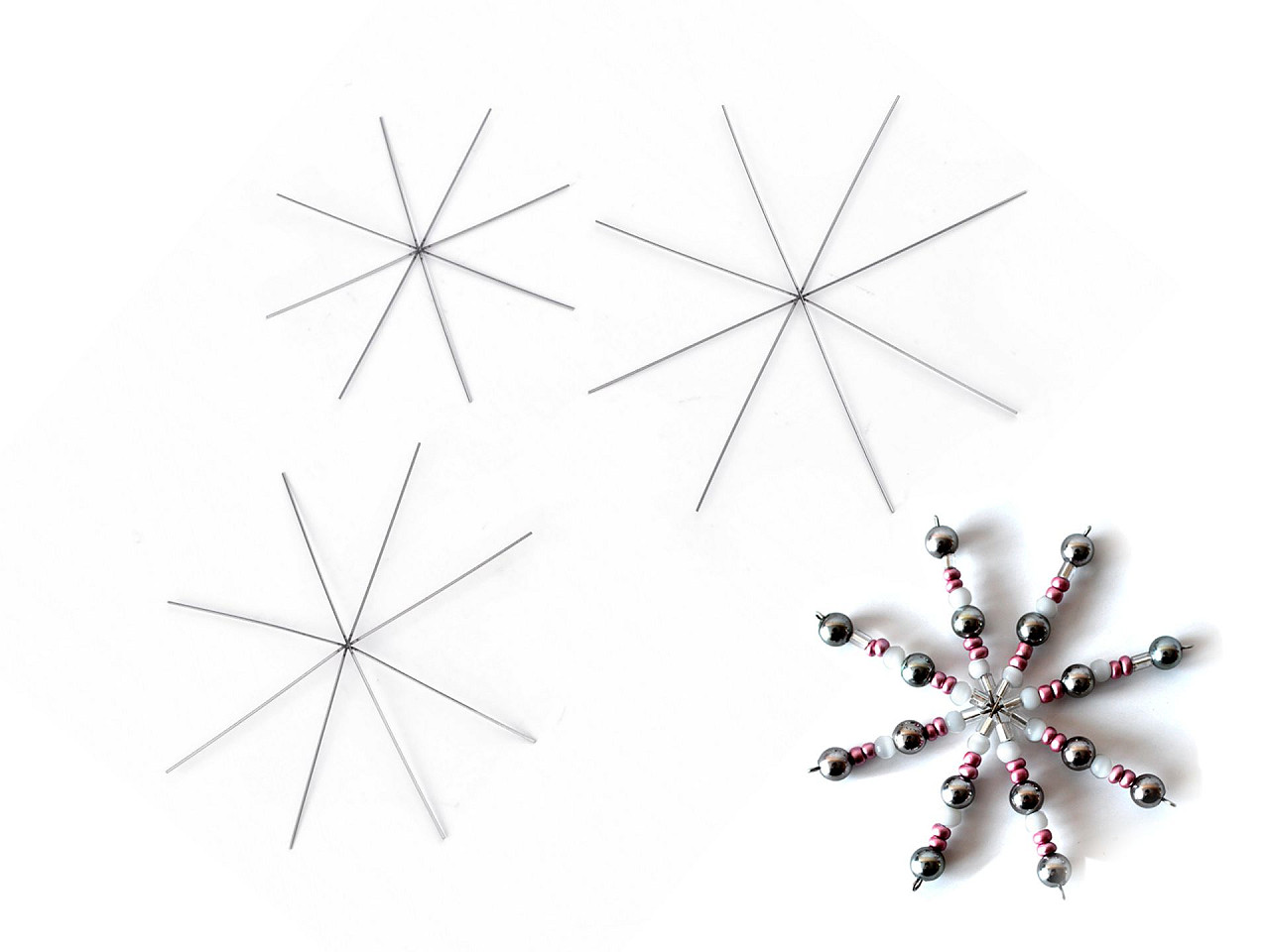 Christmas star / snowflaflake wire base for beading ø10.5 cm, 12.5 cm, 13.5 cm - Platinum (20 Pieces)