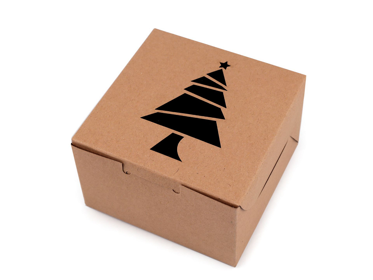 Christmas paper box  with see-through window, tree, snowflake, bell - Natural brown (10 Pieces)