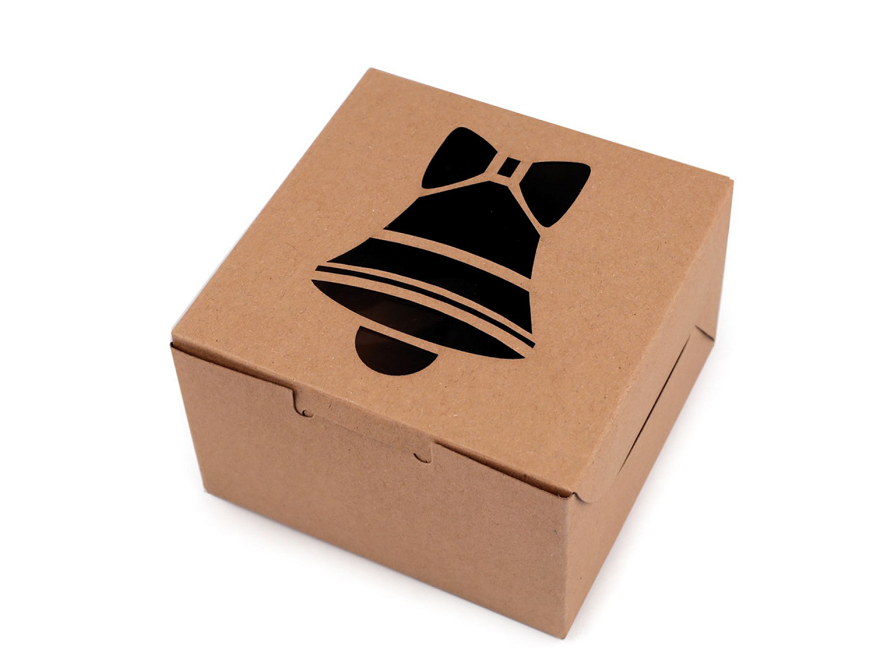 Christmas paper box  with see-through window, tree, snowflake, bell - Natural brown (10 Pieces)