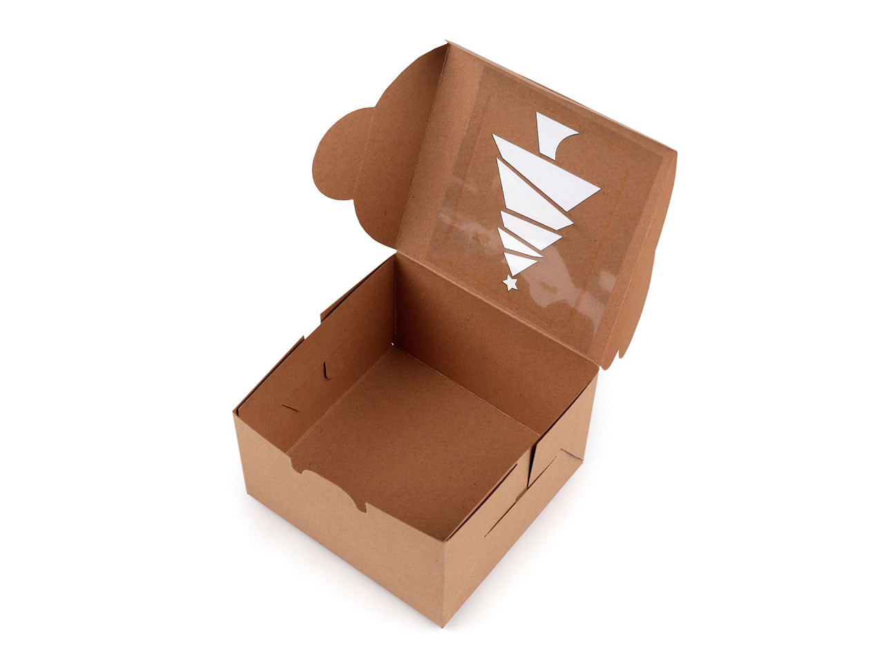 Christmas paper box  with see-through window, tree, snowflake, bell - Natural brown (10 Pieces)