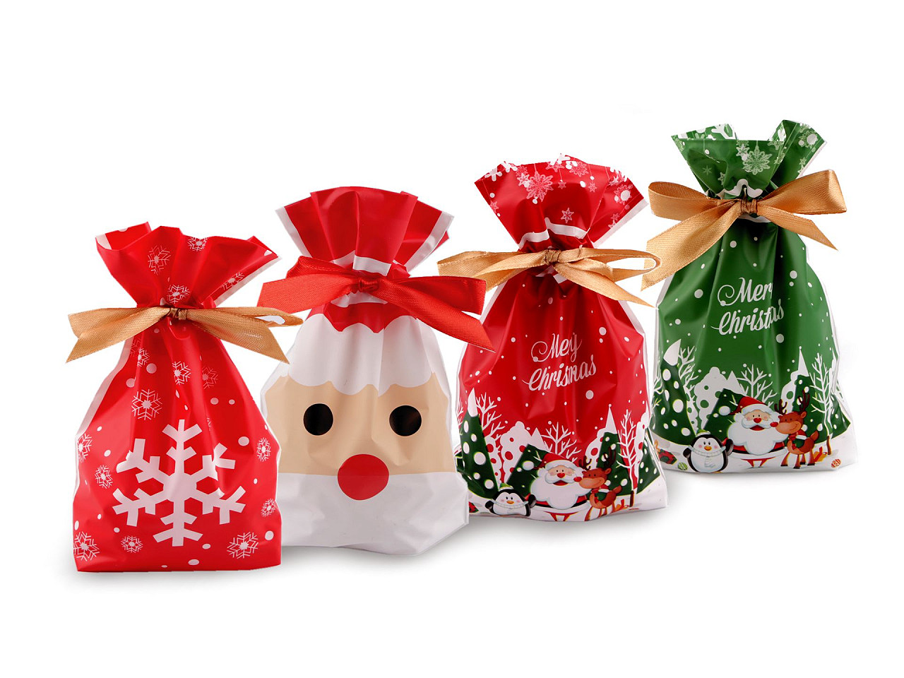 Candy bags / goodie bags with christmas ribbon 12x17.5 cm - Green (5 Pieces)
