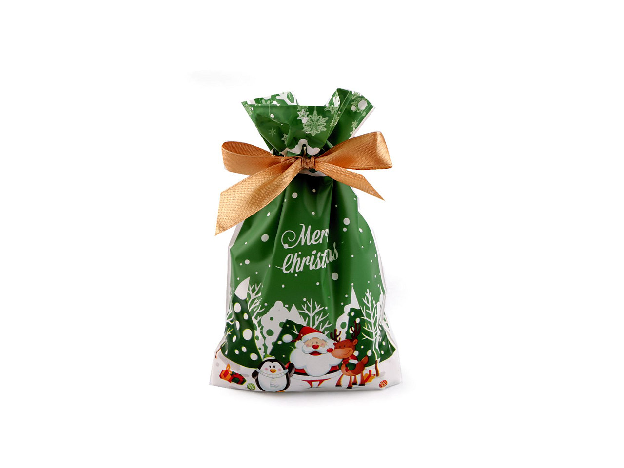 Candy bags / goodie bags with christmas ribbon 12x17.5 cm - Green (5 Pieces)