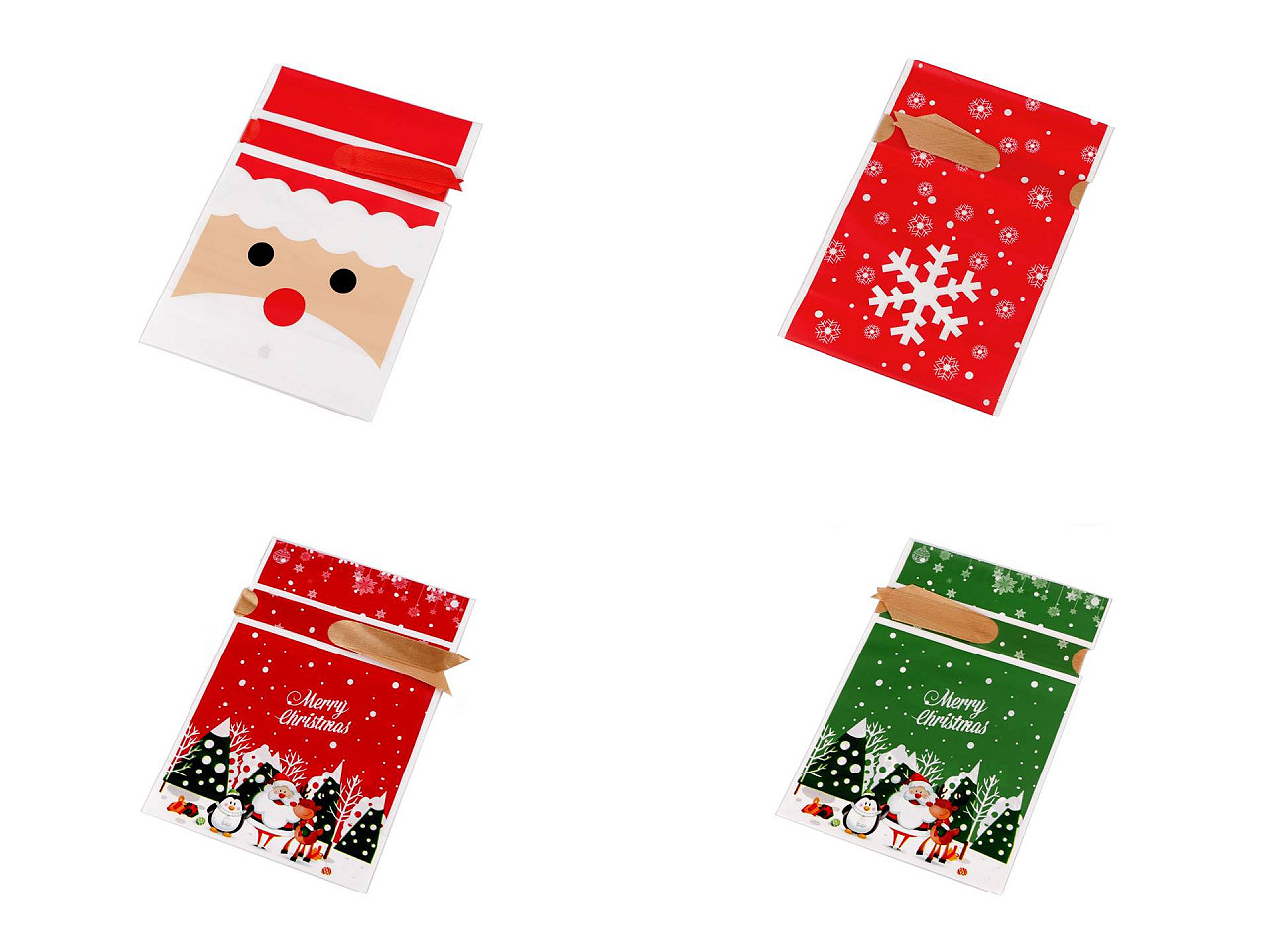 Candy bags / goodie bags with christmas ribbon 12x17.5 cm - Green (5 Pieces)