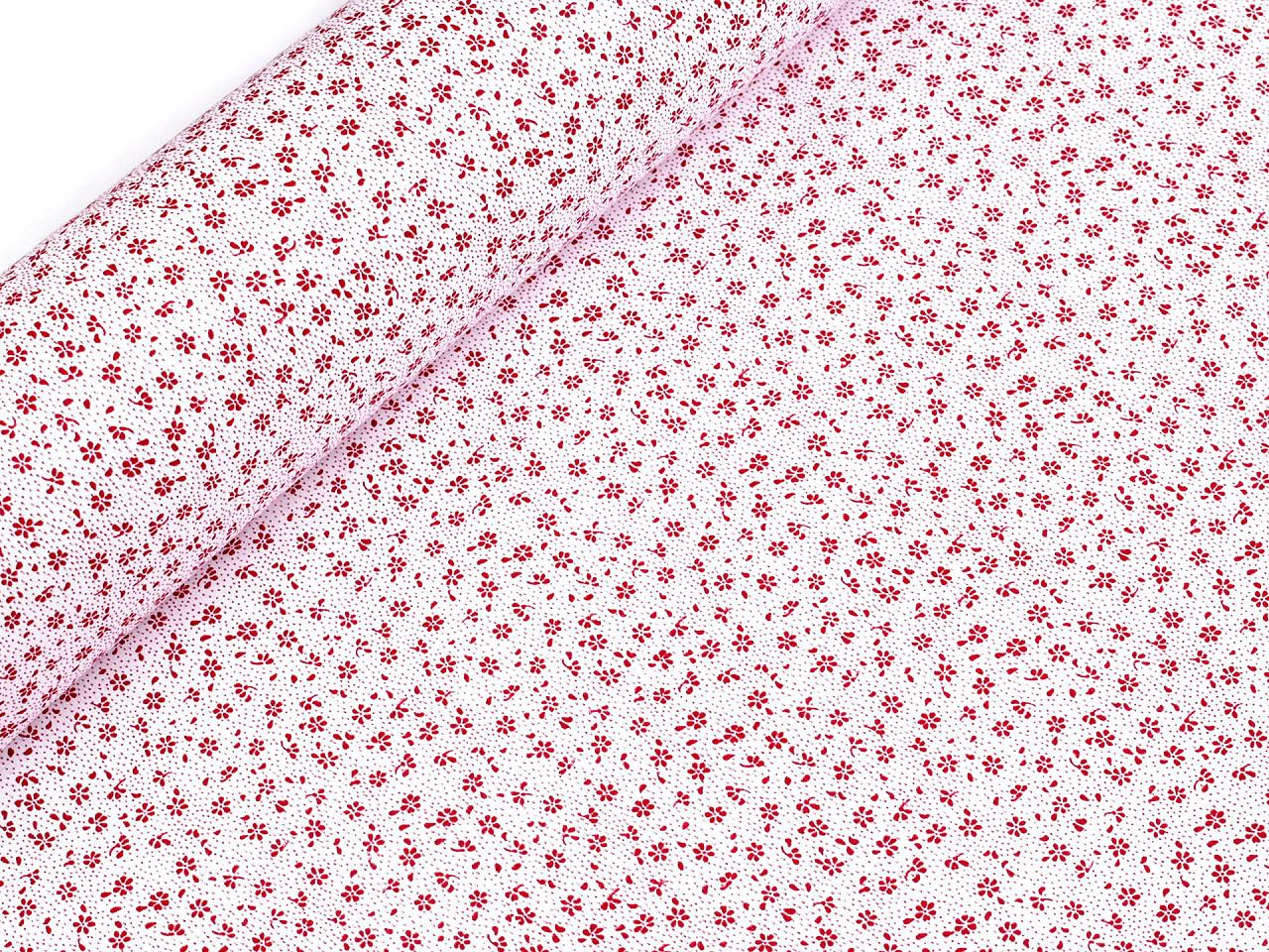 Cotton fabric / canvas, tiny flowers - Red (1 Meter)