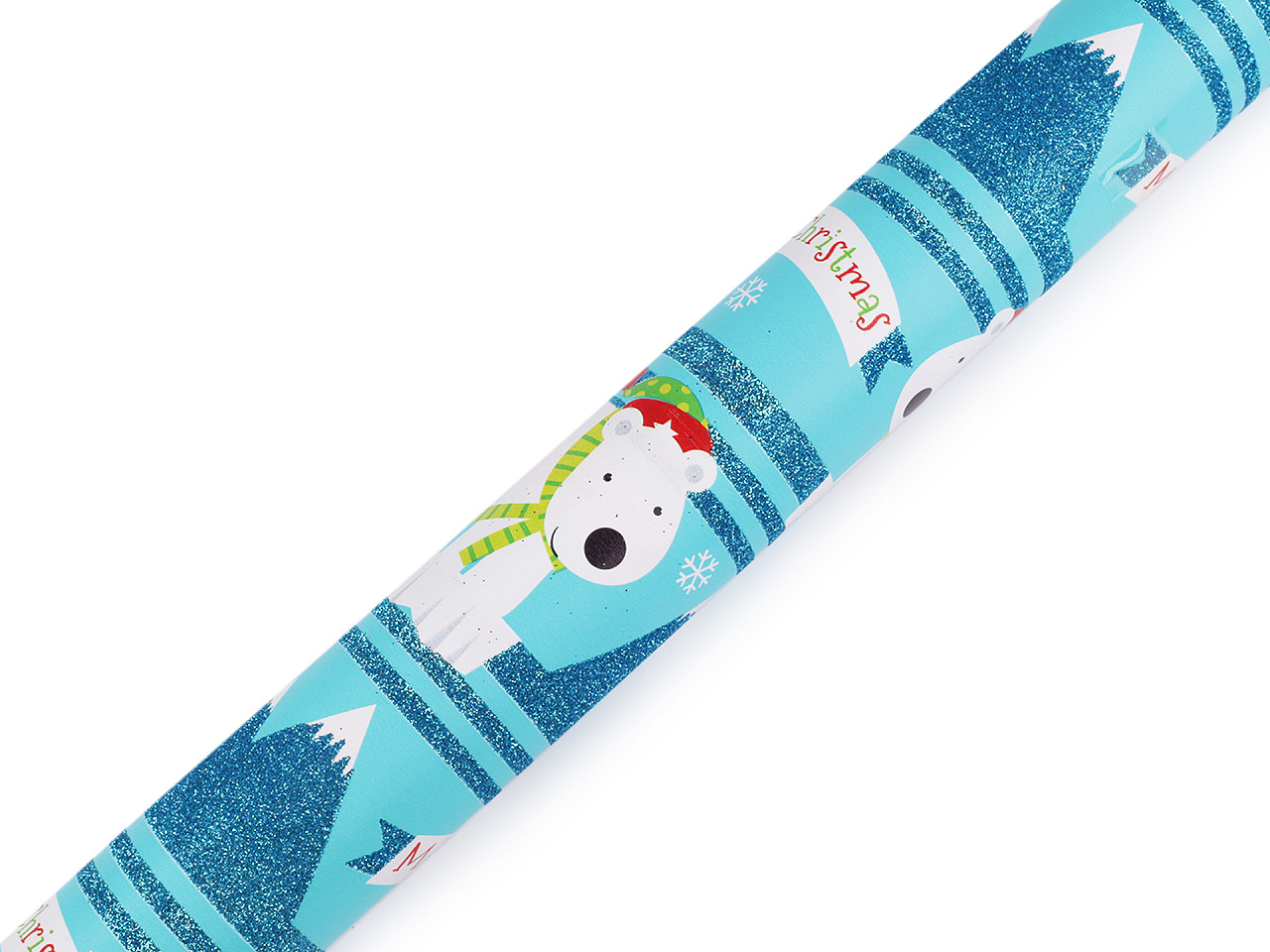 Christmas wrapping paper with glitter 0.7x2 m - Sea turquoise (1 Piece)