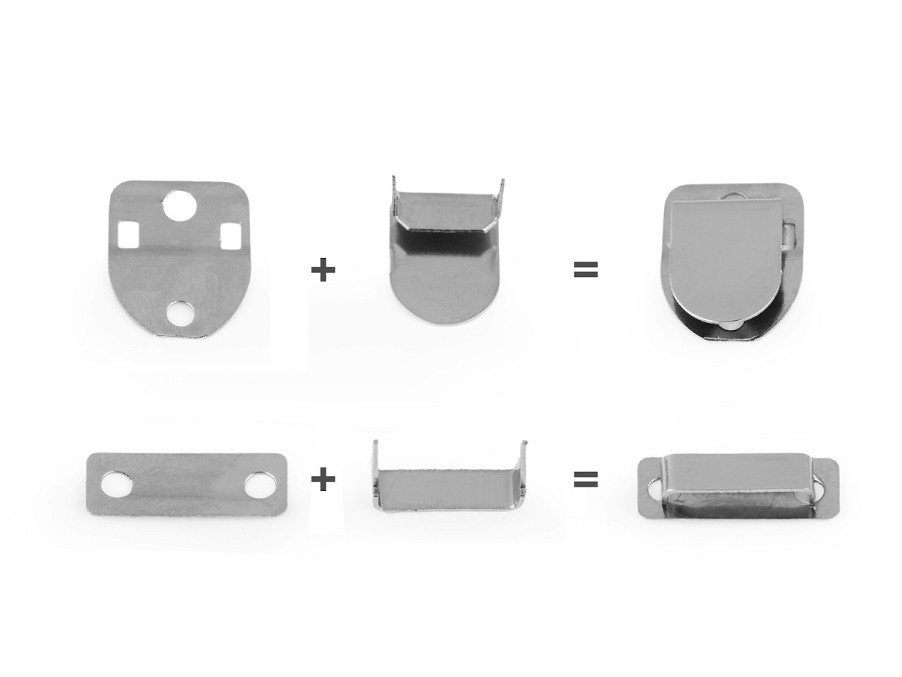 Trouser hook/fastener, four-piece, stainless steel - Nickel (5 Pieces)